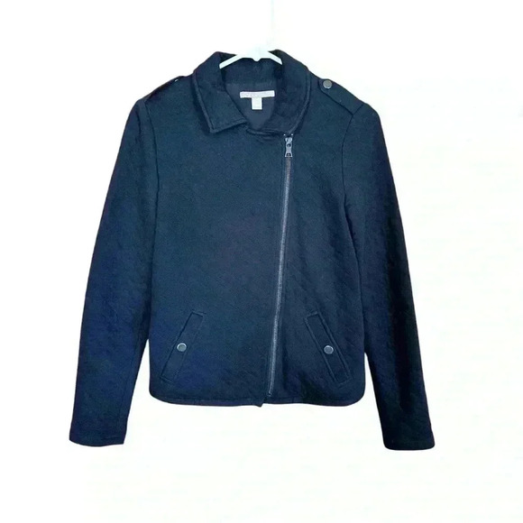 Banana Republic Quilted Knit Moto Jacket Navy Sz 2 - Picture 1 of 6